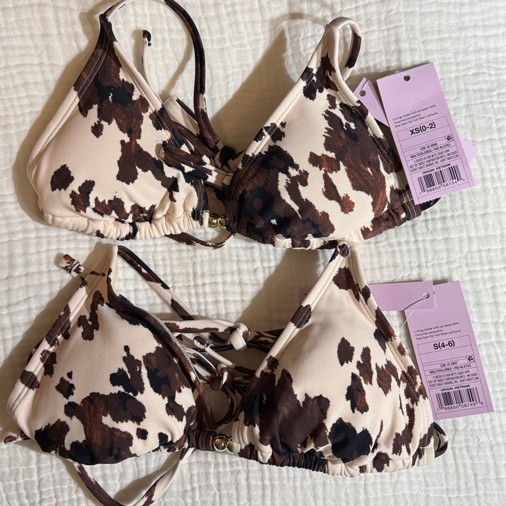 Wild Fable Brown and Cream Patterned Bikini Top  sz S